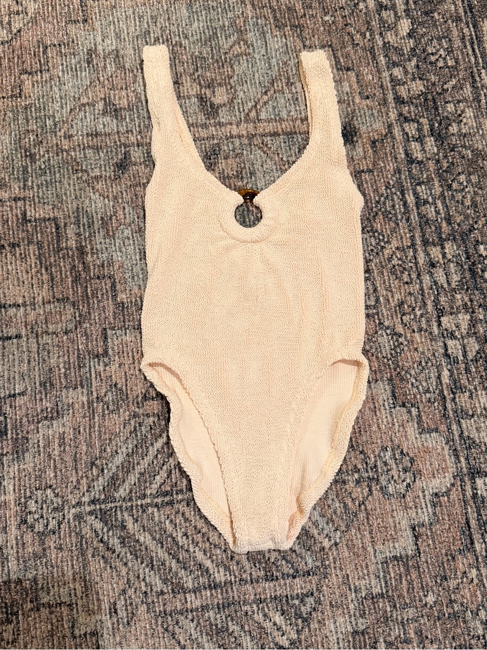 Hunza G Cream Textured One-Piece Swimsuit with Front Ring